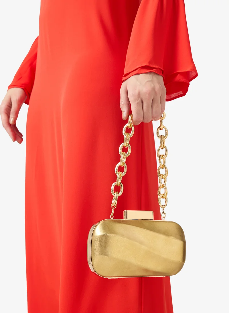 Khizana Gold Metallic Gold Statement Bag With Thick Chain for Women | Best Price UAE